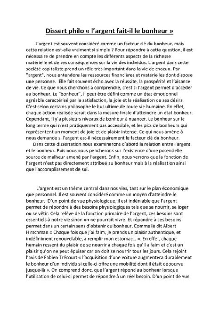 Est-ce que largent fait le bonheur sujet argumentatif