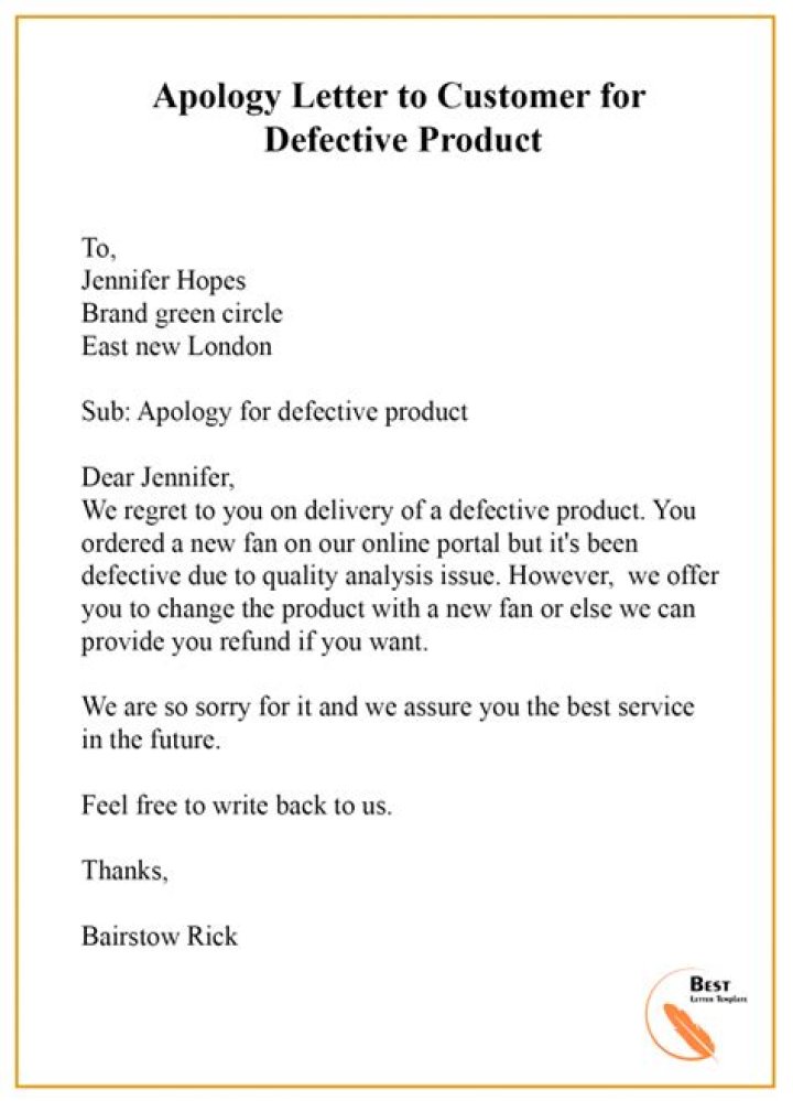 How do you apologize for defective product