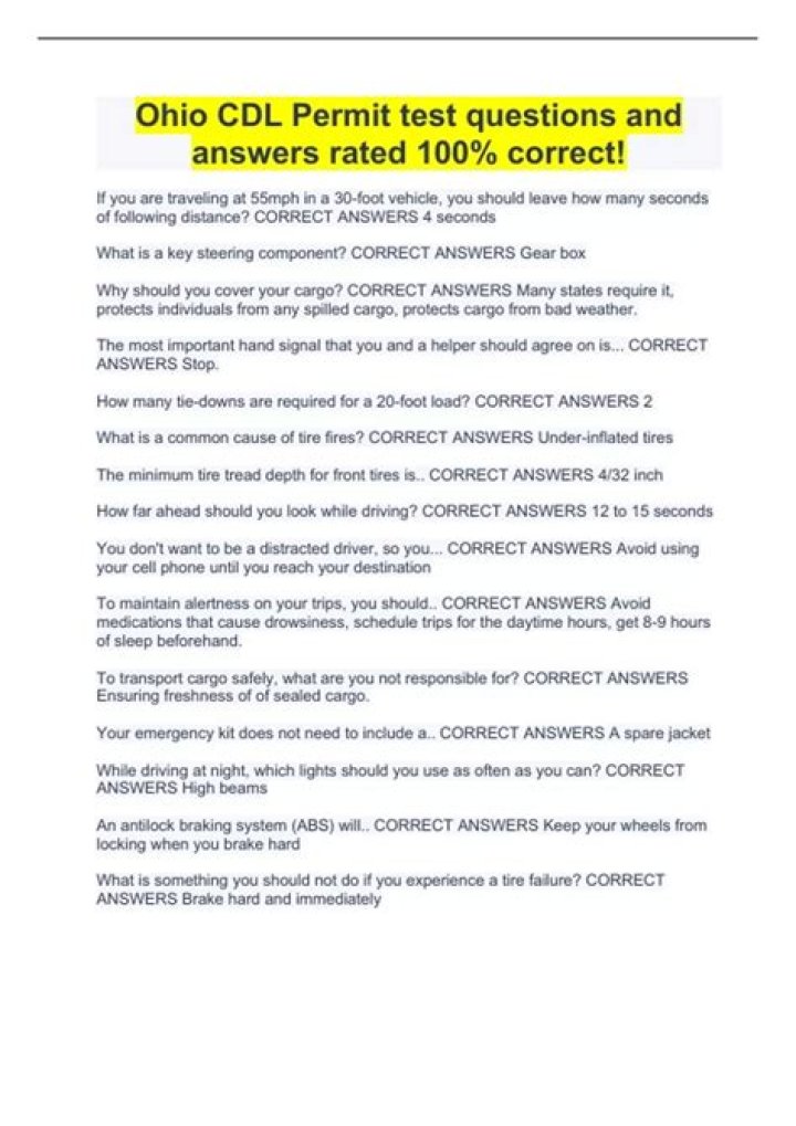 How many questions are on the CDL permit test in Ohio