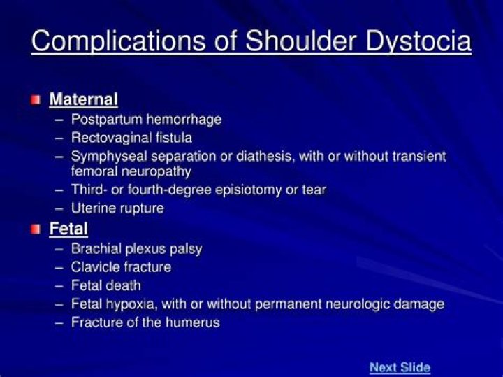 What are complications of shoulder dystocia