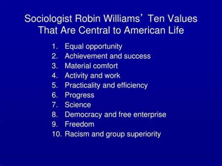 What are the core American values outlined by Robin M Williams