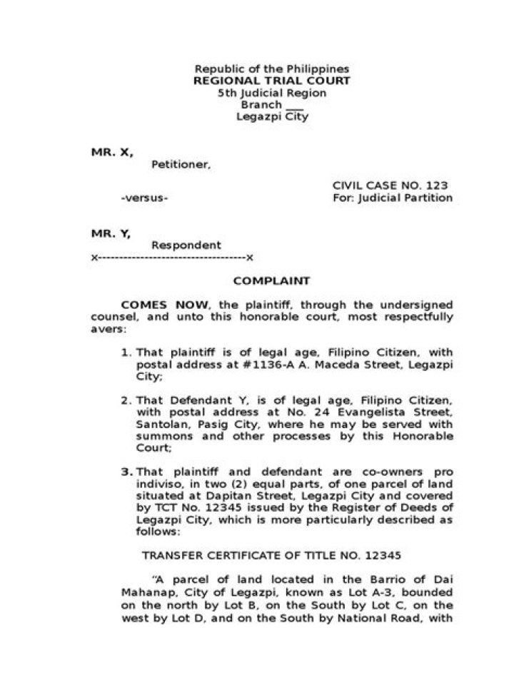 What is a partition complaint