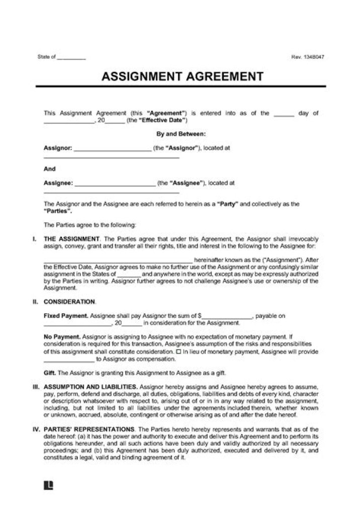 What is an assignment and agreement form
