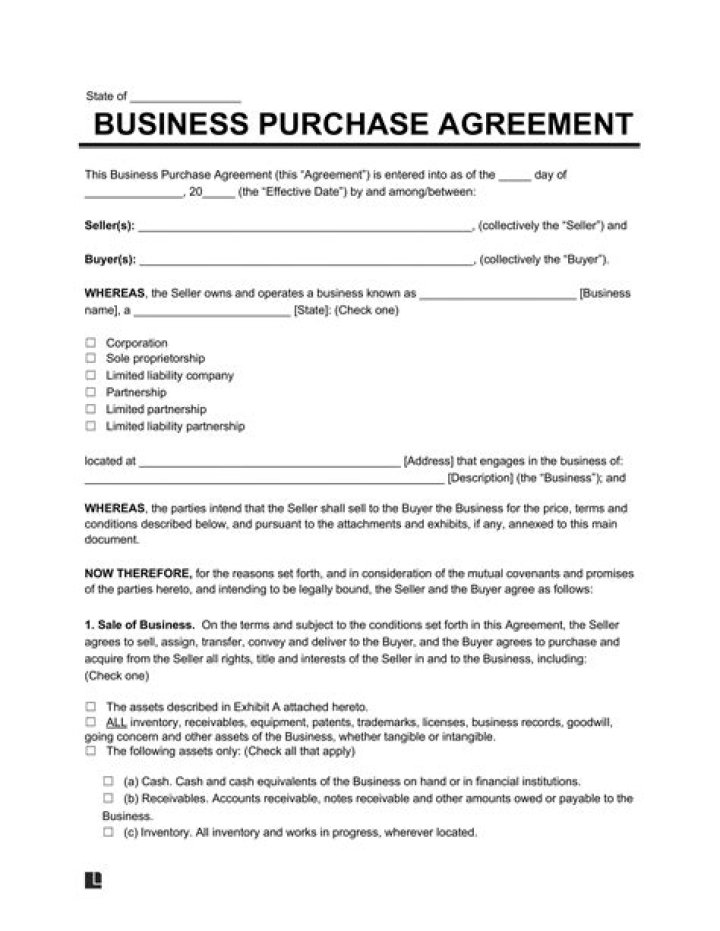 What is in a purchase agreement