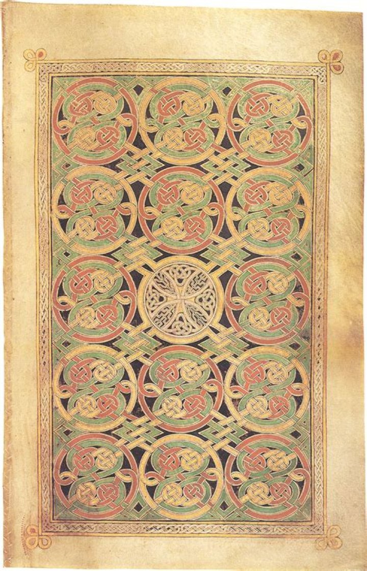 What is the design like this on the carpet page of the Gospel Book of Durrow called