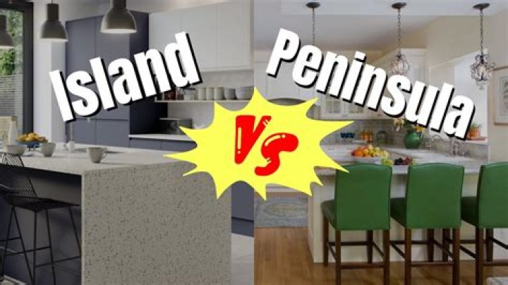 What is the difference between an island and a peninsula in a kitchen