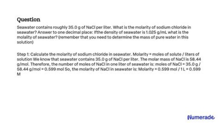What is the molarity of sodium chloride in seawater