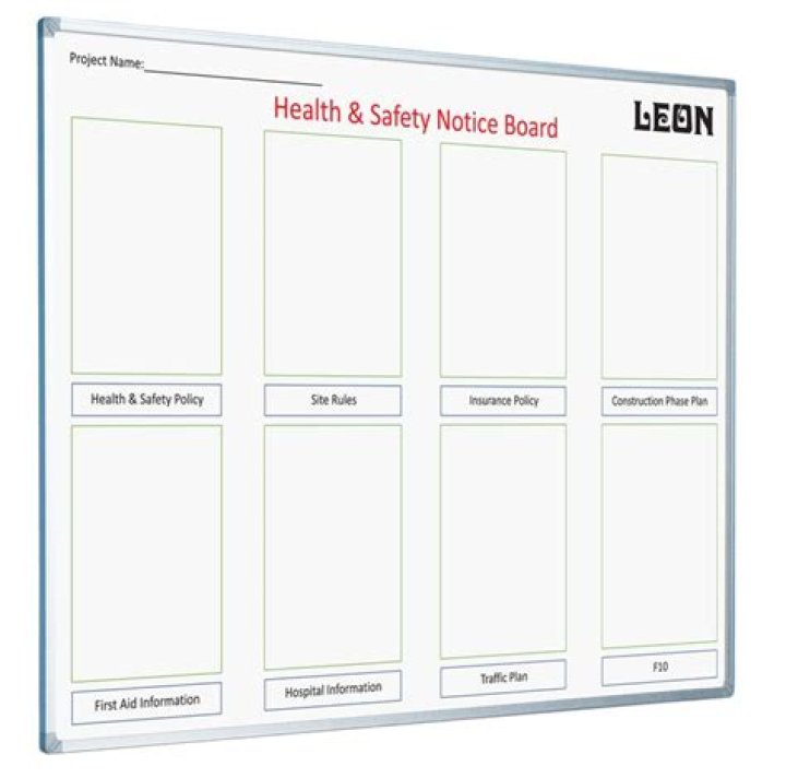 What should be displayed on a health and safety notice board