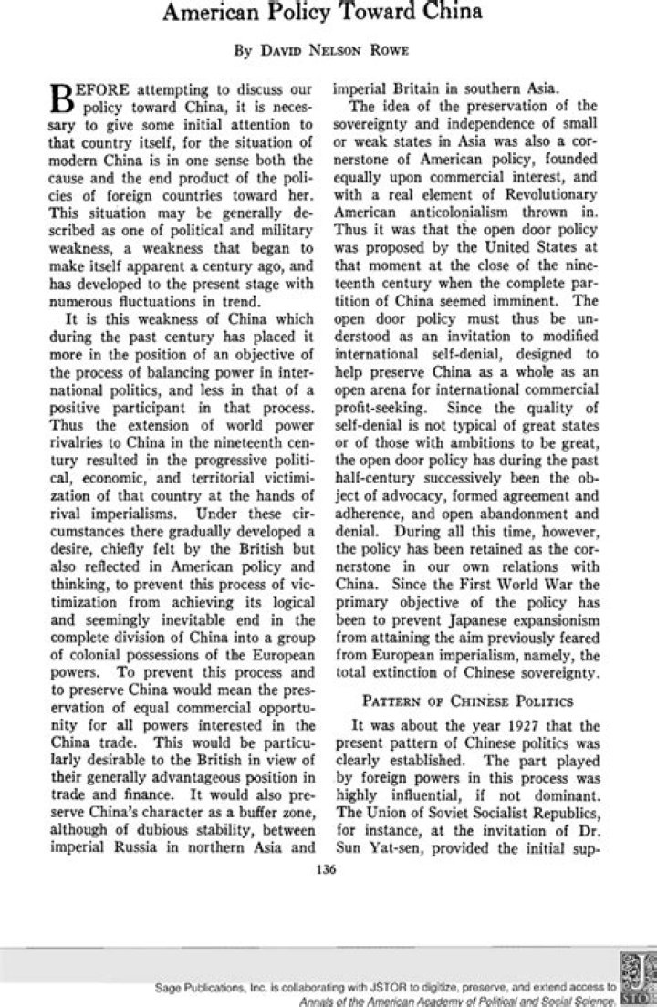 Why did the United States formulate the open door policy toward China